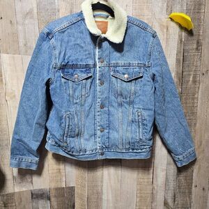 Levis Premium Denim Sherpa Fleece Lined Denim Jacket Coat Barn Trucker